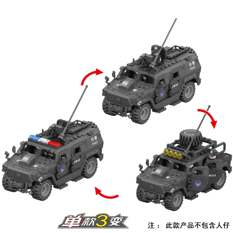 2024 Best Seller 2 in 1 Plastic Building Block Toys Military Jeep Police Car Set Armored Vehicle Models Fit with Leading Brands