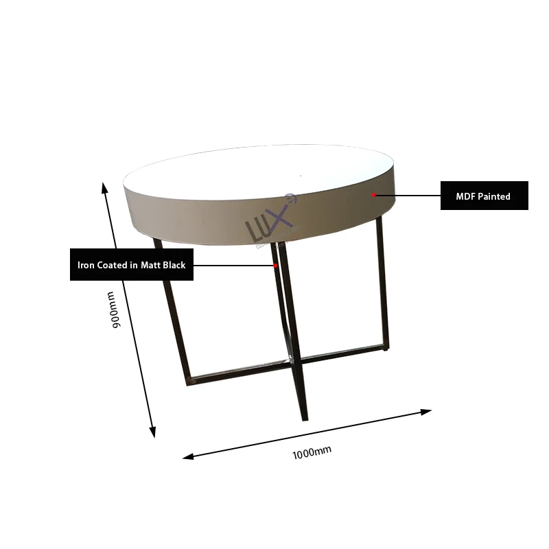 LUX Design Economic Modern Simple Round Table With MDF White Painting and Iron Stands Suitable For Dining Room or Coffee