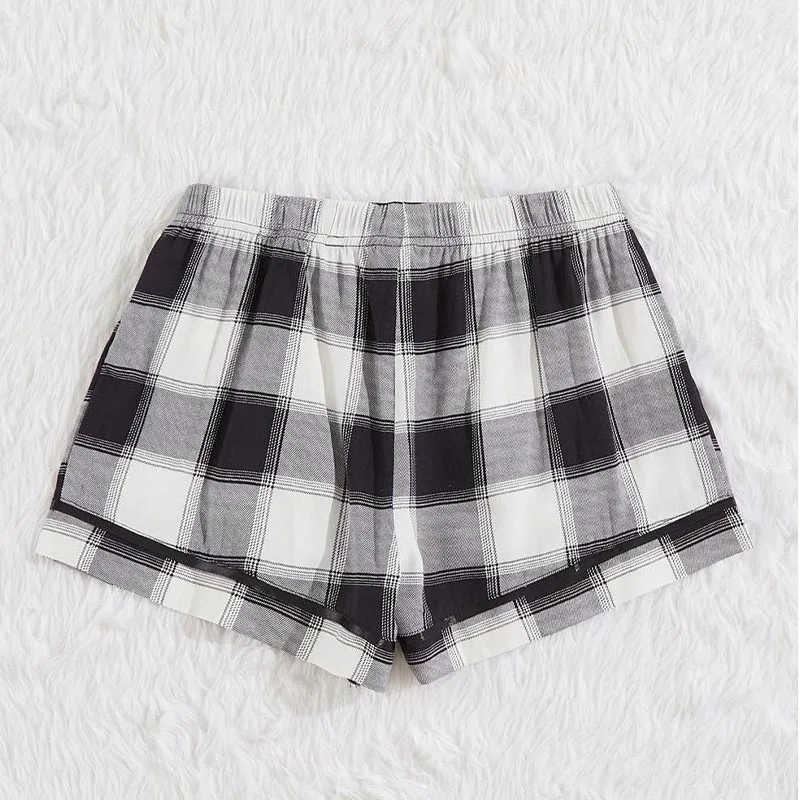 Christmas Sleepwear Womens Plaid Ruffle Hem Elastic Waistband Pajama Sleep Shorts Buffalo Plaid Ruffle Trim Pajama PJ Shorts