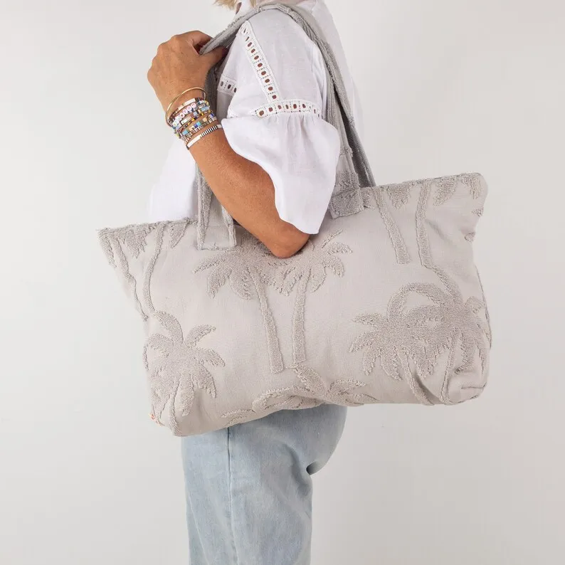 Women Luxury Large Shoulder Towel Tote Gym Overnight Waterproof Custom Summer Terry Cloth Beach Bag