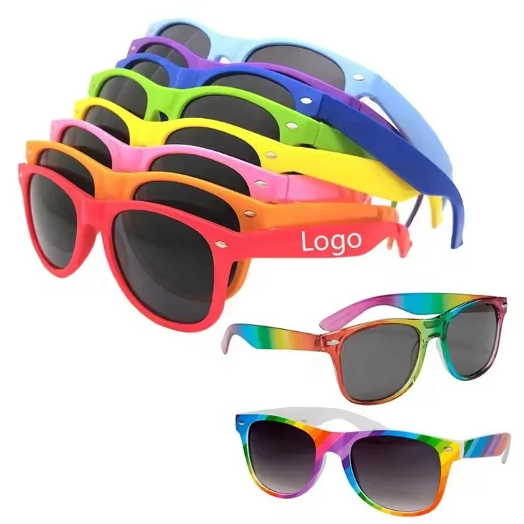 Wholesale cheap promotional festival plastic custom logo gradient square full frame sunglasses multicolor rainbow men sunglasses