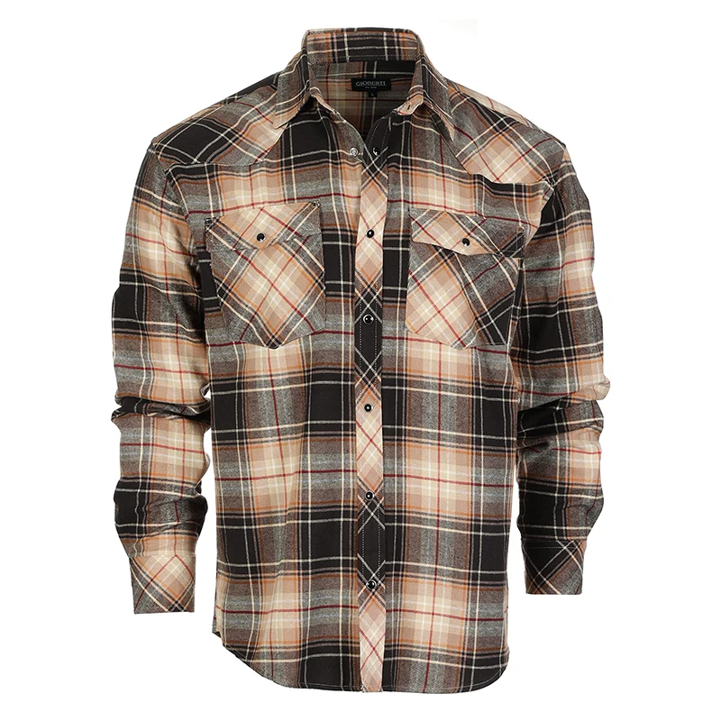 Men Leisure Classical Checkered Plaid Long-Sleeve Check Flannel Heavyweight Fleece Shirts