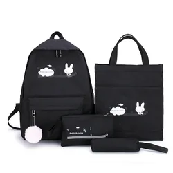 2021 New Hot Women Canvas Backpack 4 pcs Set Large Capacity School Bag for Teenagers Girls Fashion Travel Rucksack Bag