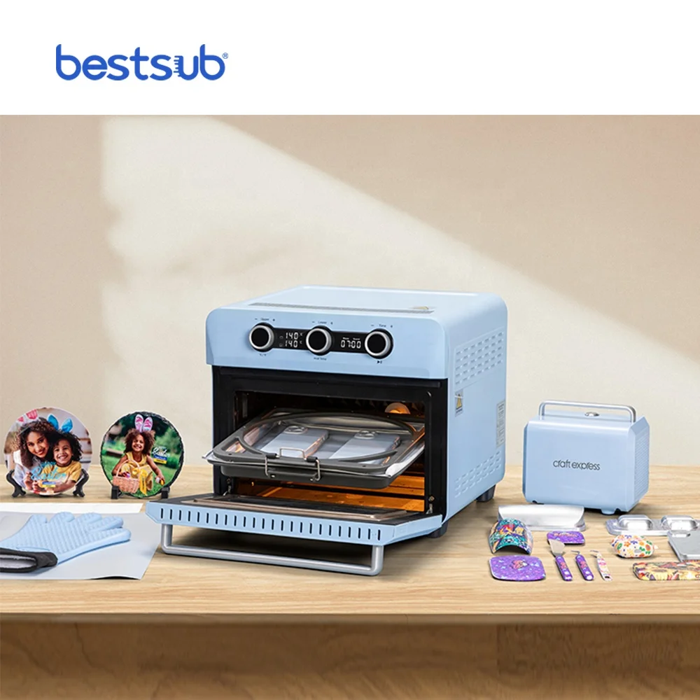 BestSub Heat Press Transfer Blanks Shin Guard Photo Slate Frame 25L Sublimation Oven Machine with 3D Vacuum Machine Tray Set