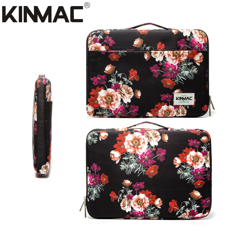Kinmac Black Peony  ladies laptop bag notebook briefcase laptop sleeve bag in water-proof fabric for women 13.3 inch laptop