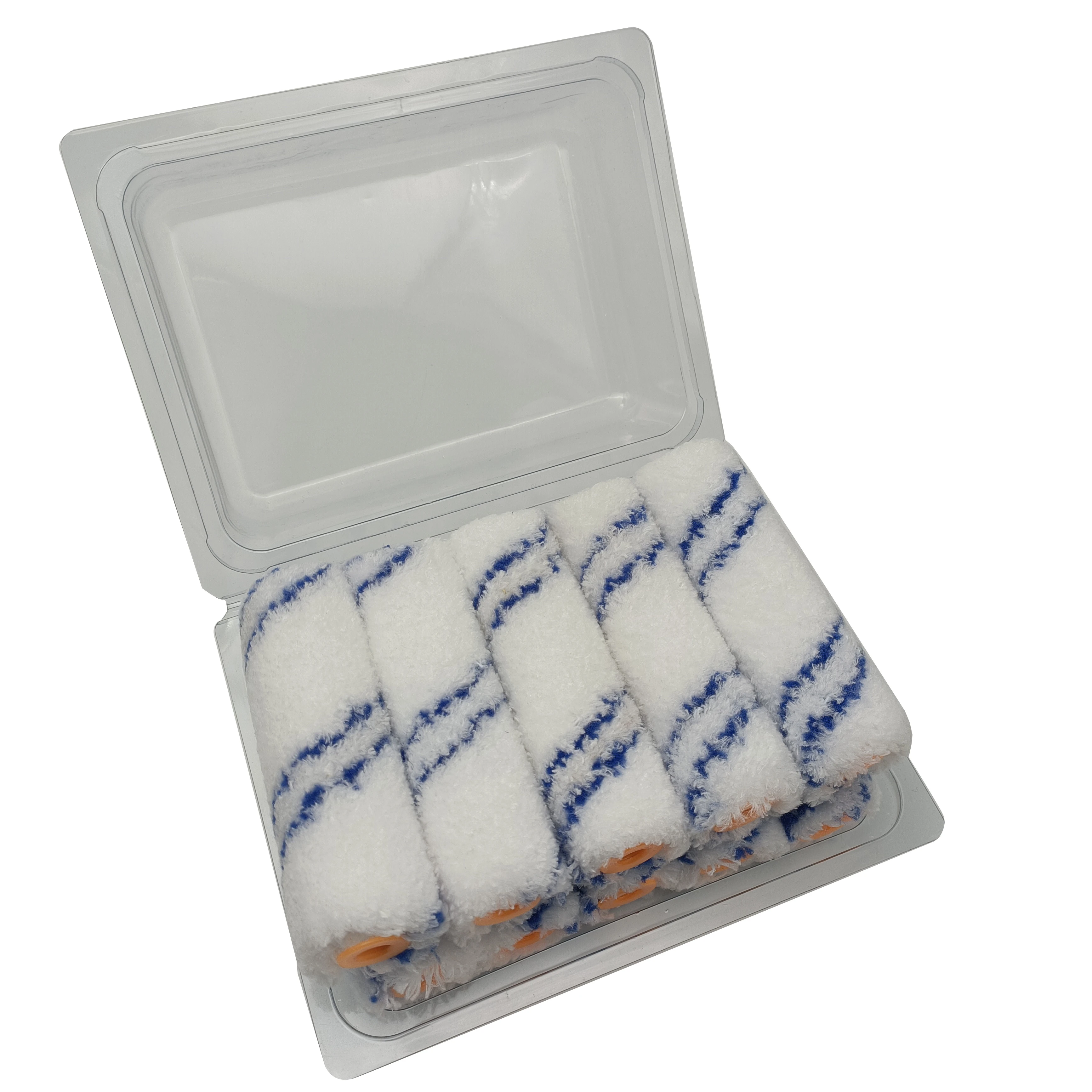 4 inch white microfiber with double  blue stripe mini paint roller cover set