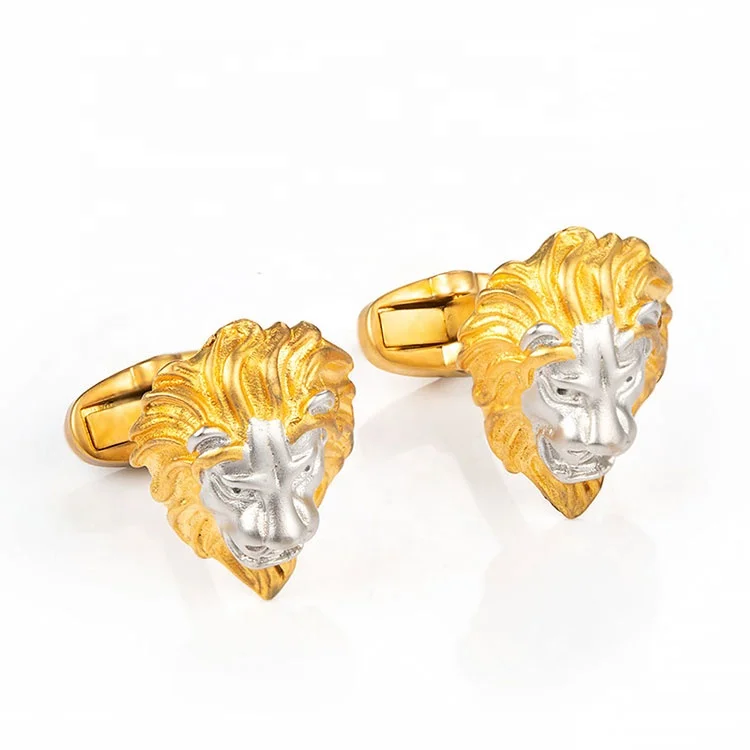 Perfect Quality Fashion Shirt Button Wedding Groom Gold Lion Head Brass Jewelry Men Cufflink Manufacturer