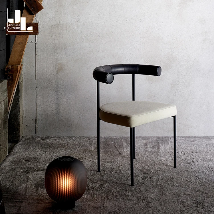 Classic vintage design chair metal frame high backrest teddy fabric metal dining chair for restaurant hotel canteen