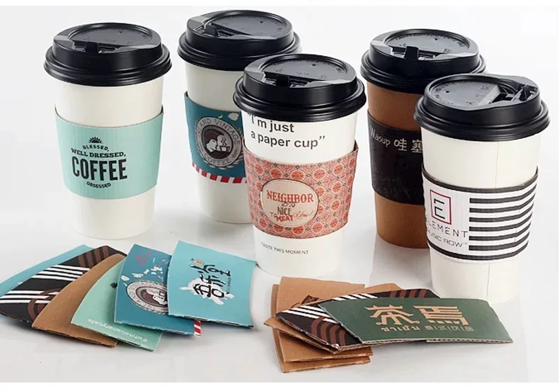 Custom Cup Sleeve Hot Cup Customized Logo Biodegradable Cardboard Kraft Paper Coffee Cup Holder Sleeves