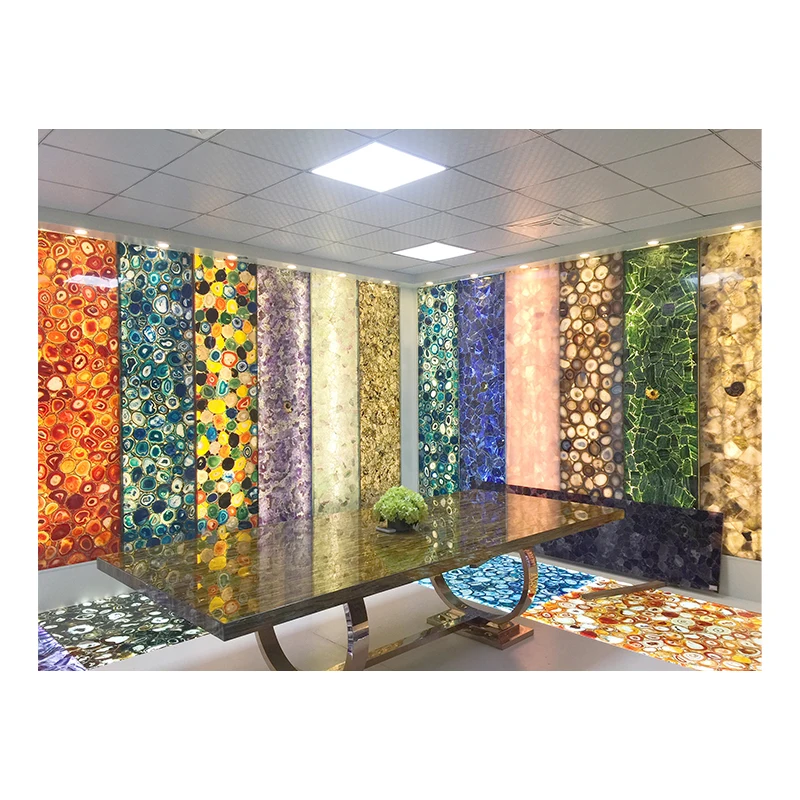 Custom Large Size Translucent Japser Crystal Quartz Gemstone Slab For Backlit Background Wall Decoration