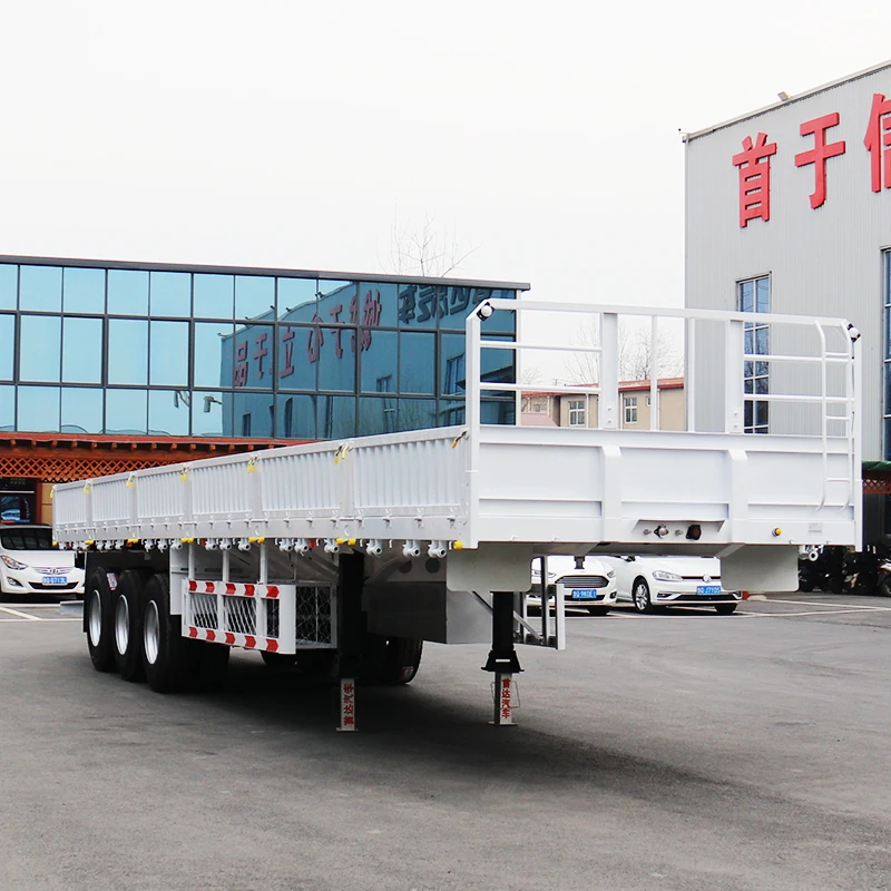 3axles Cargo Trailers Flat Bed Semi Truck Trailer with Side Boards