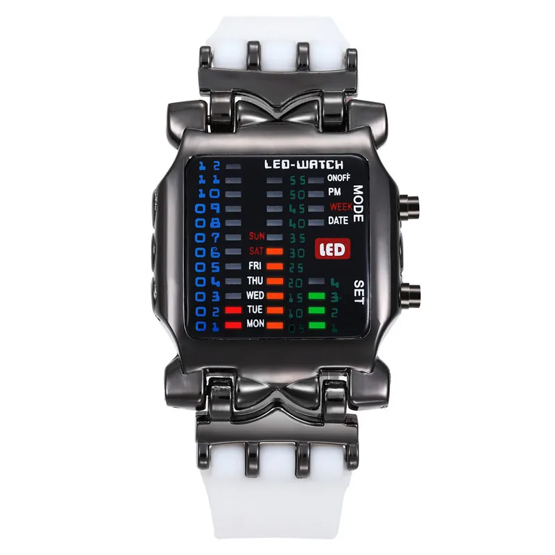 Binary LED Display Watches Fashion Sport Watch Men Stainless Steel Strap Watches Waterproof Digital reloj digitales wholesale