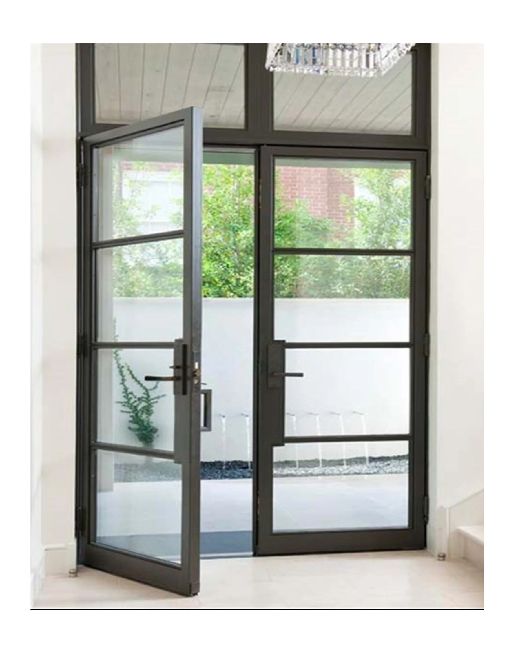 Residential Wrought Iron Front Main Entry Door Full View Double Swing Glass Gate Metal Rod Steel Tinted Lowes Glass Door Cheap