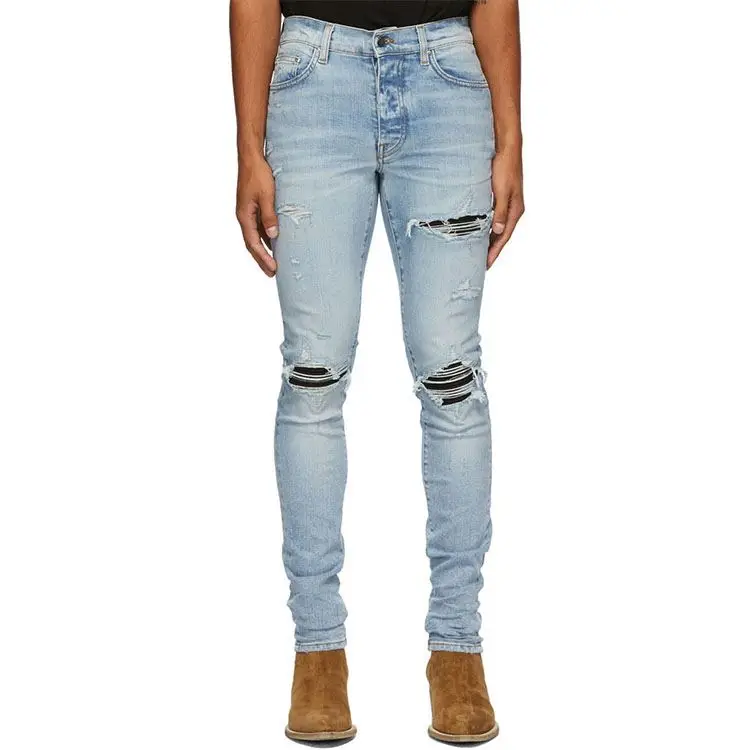 2020 new fashion jeans pants wholesale custom logo Skinny-fit stretch distressed jeans men skinny denim jeans men denim