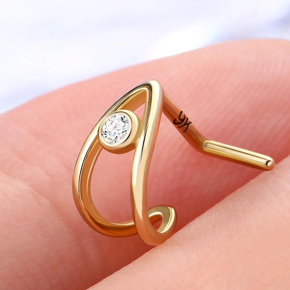 Toposh Rock 9K Solid Gold belly button navel Clear CZ Labret Cartilage Tragus Daith Stud Earrings nose ring Piercing Jewelry