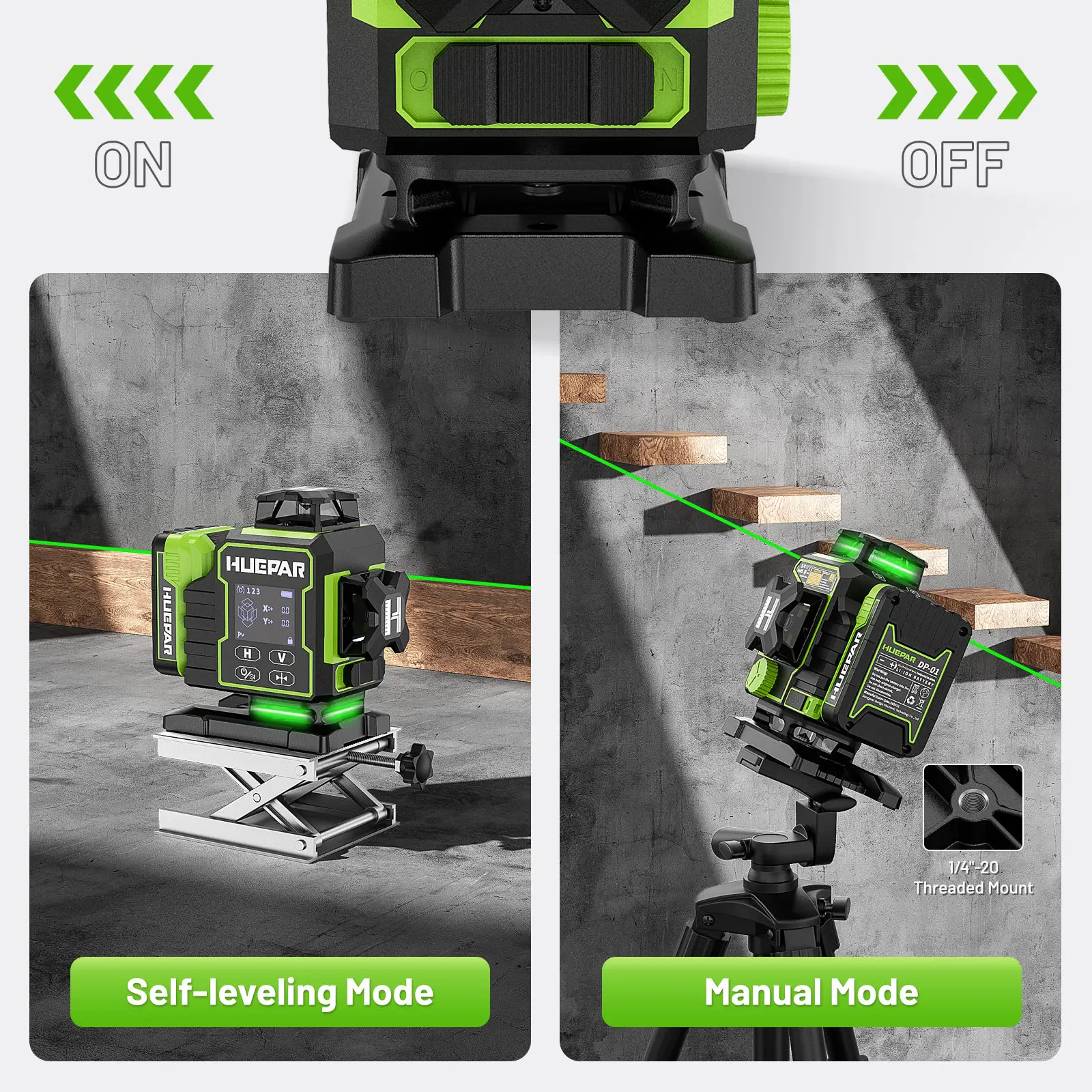 Huepar  new model W04CG 4D 16 Lines Green Beam Laser Level Self Leveling 360 With Bt LCD Screen with 2 batteries