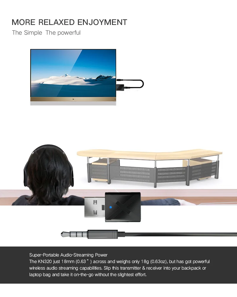 2 IN 1 BT5.0 Transmitter Receiver KN320 Wireless Audio Music Stereo Adapter