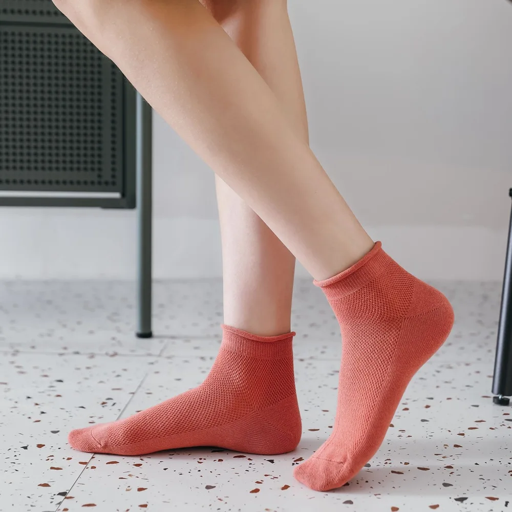 Cotton Woman Girl No Show Socks Mesh Breathable Edge Loose Cute Candy Color Japanese Style Harajuku Ankle Diabetic Socks