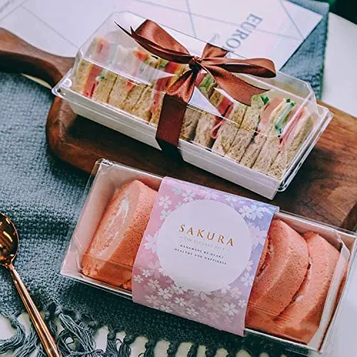 100 Sets Wholesale Swiss Roll Box with Clear Lids for for Snack Bar Street Stall Food Packaging