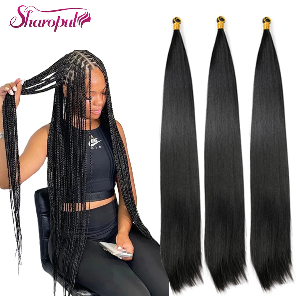 Wholesale 28 Inch silky micro box Braids Synthetic Hair black long bone straight crochet hair bundle crochet braiding hair