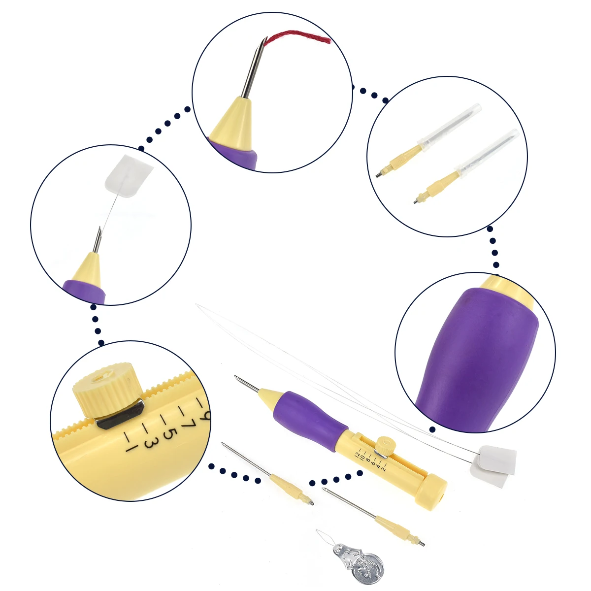 Wholesale Punch Needle Set 3 Needles 2 Thread Sewing Craft Tools DIY Craft Knitting Sewing Tool Magic Embroidery Pen