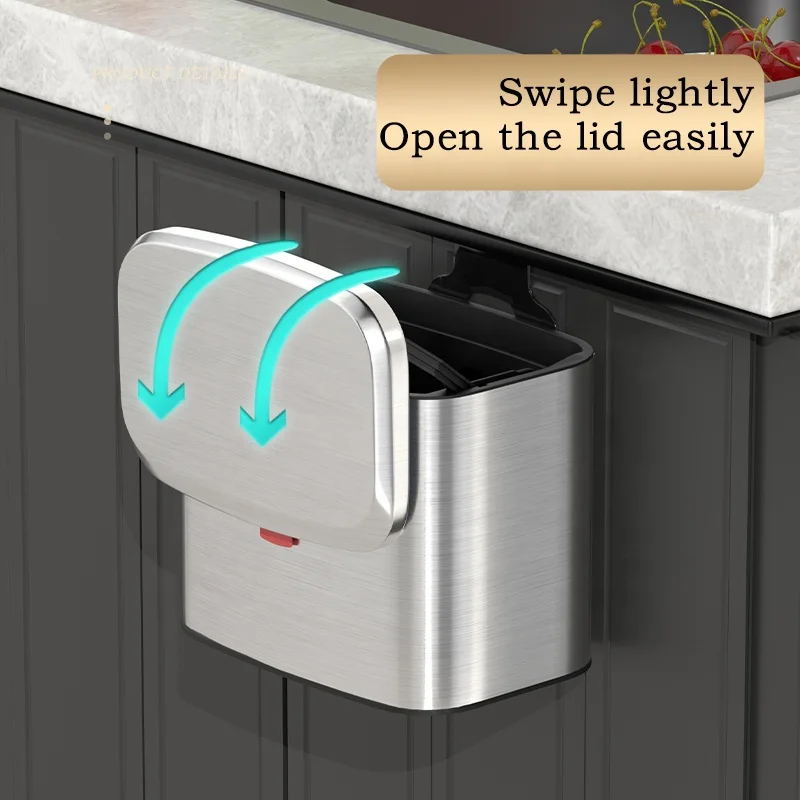 Leasylife Wall Mounted 4L 8L Stainless Steel Bathroom Trash Bin Kitchen Hanging Metal Trash Can