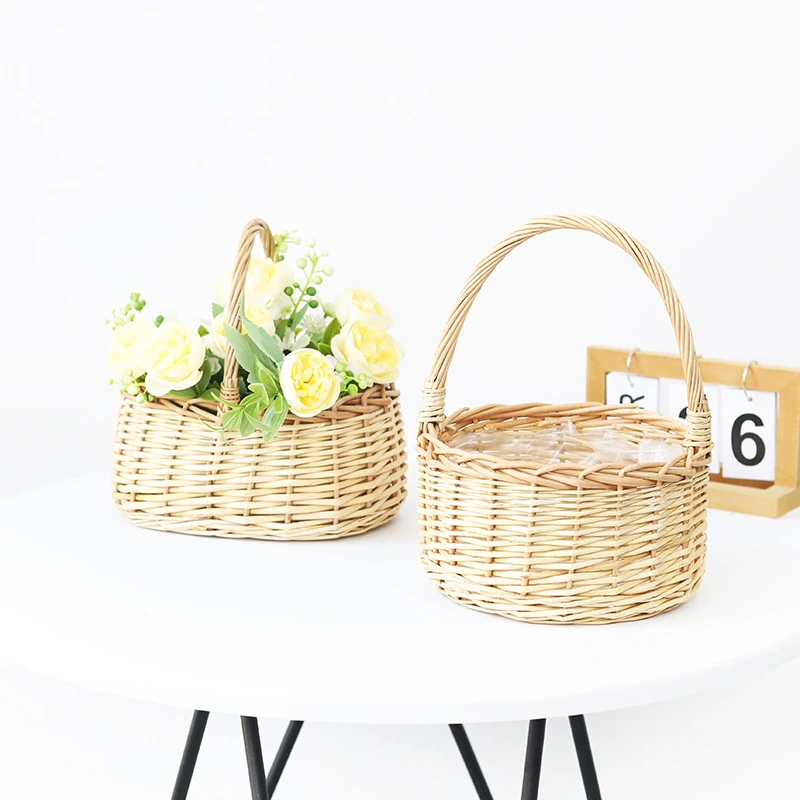 Handmade woven willow wicker and woodchip basket decorative gift baskets hamper with handle