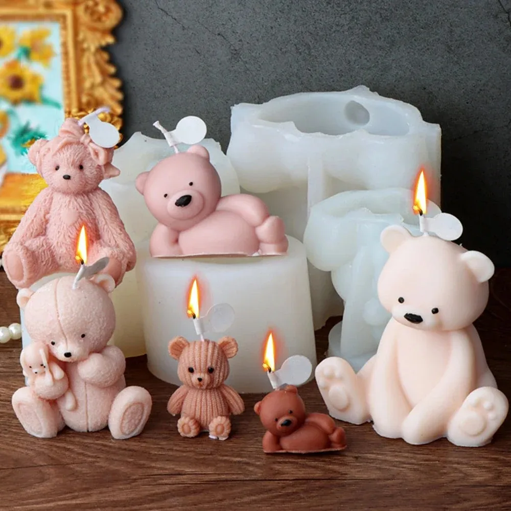 3D Animal Painting Plaster Soap Mold DIY Birthday Gifts Scent Mould for Candles Teddy Bear Resin Candle Mould for Candle Making