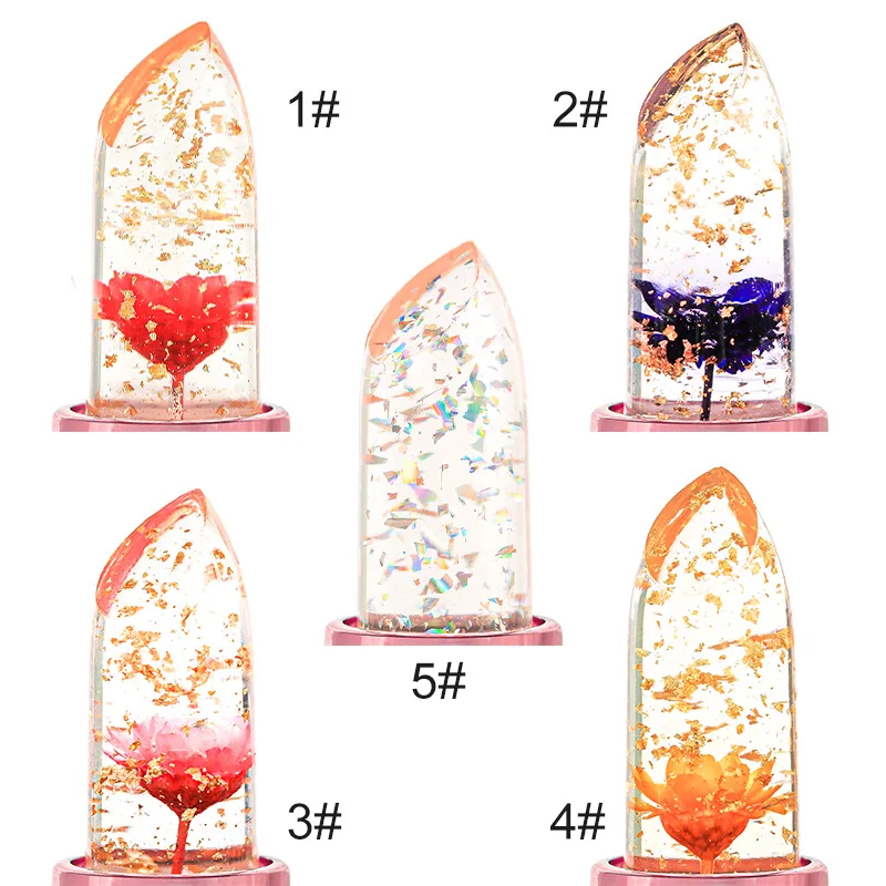 Private Label Flower Crystal Lipstick Temperature Color Changing Lip Balm Moisturizing Long Lasting Jelly Magic Lipstick