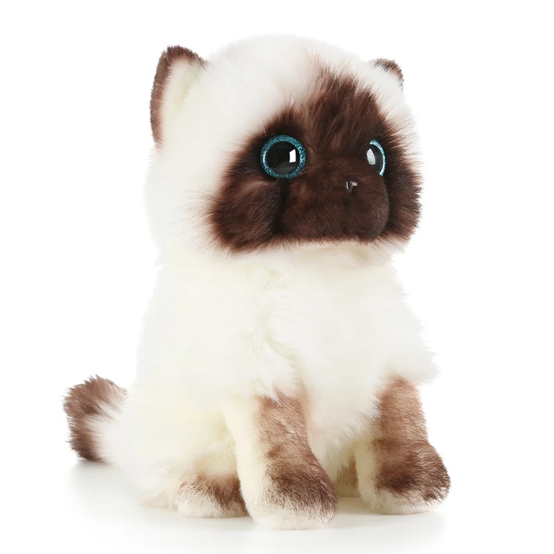 Simulation Siamese Plush Toys Cat Blue Sequins Eyes Dolls Brown and White Face Ragdoll Cat Toys Plush