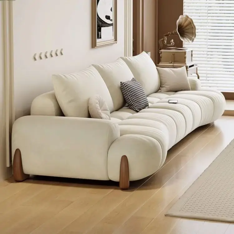 Anti-scratch sofa living room new modern minimalist white cream style curved cat scratch leather sofa