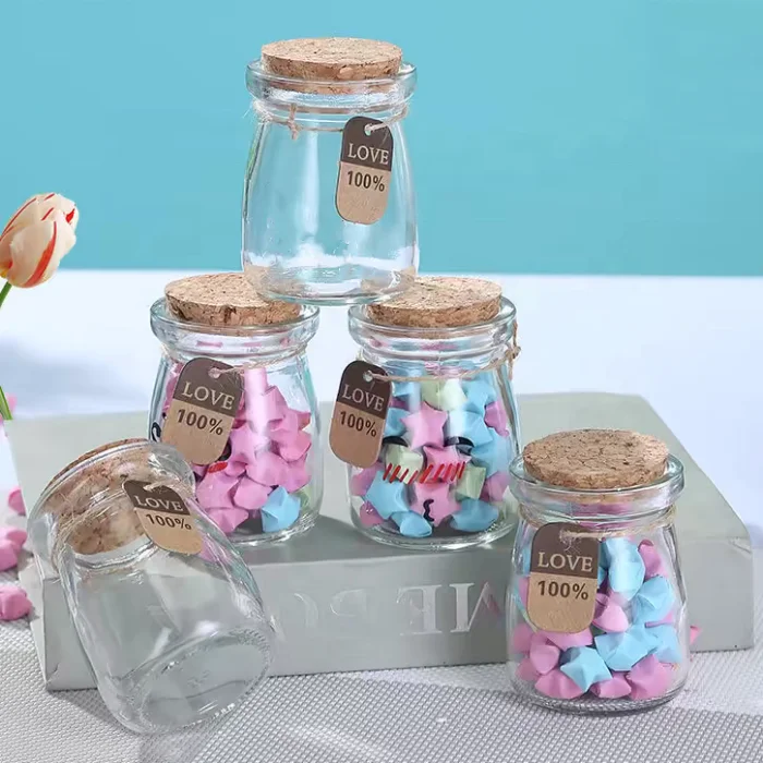 3.4oz Mini Glass Wish Favor Bottle 100ml Vintage Party Favor Jars For Wedding Favors Pudding Glass Jar With Cork Lid And Strings
