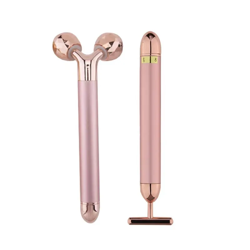 2 In 1 Energy Beauty Bar Face Massager 24K Golden Pulse Vibrating Face Massager Facial Lift Tool Electric 3D Roller