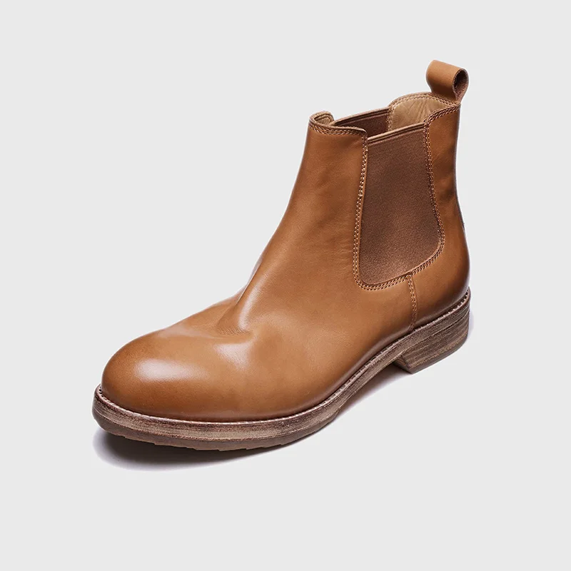 Goodyear Sole Full-grain Horse Leather Boot Cow Leather Winter Shoes for Men GENUINE Leather Brown Male Ankle Boot 1 Pair CN;GUA