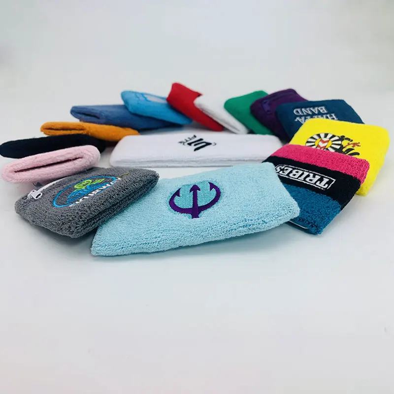 Wholesale terry cotton wristband sport sweatband with logo printed and embroidered logo
