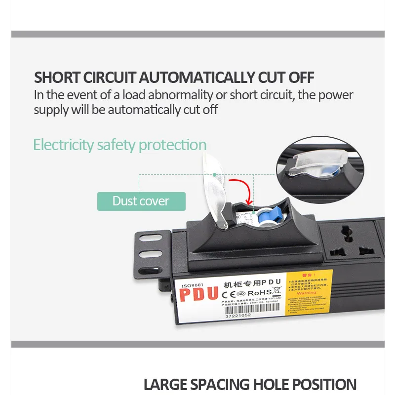 Hot sale 16a 250v universal PDU aluminum alloy shell 8 ways outlet rack mount pdu power strip