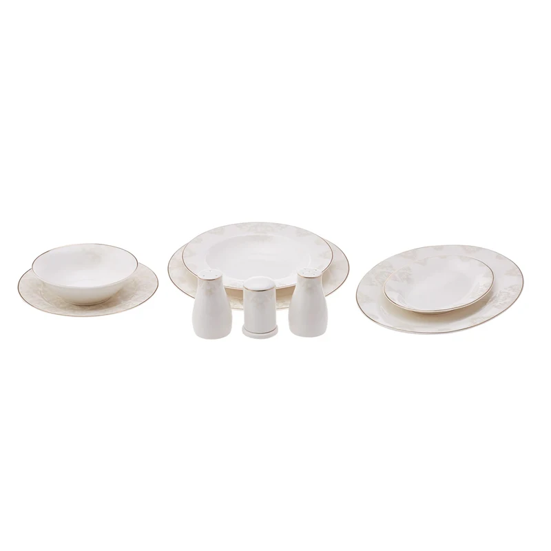new bone china gold 60 Pieces Dinnerware Set for 12 People Gold porcelain dinnerware sets for hotel restaurant