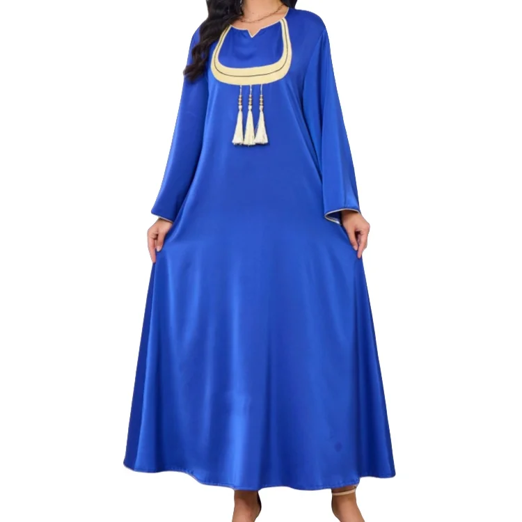Traditional Muslim Clothing & Accessories Robe with Wool Collar Belt Stitching & Tassel Ethnic Dress for Arabs & Muslims