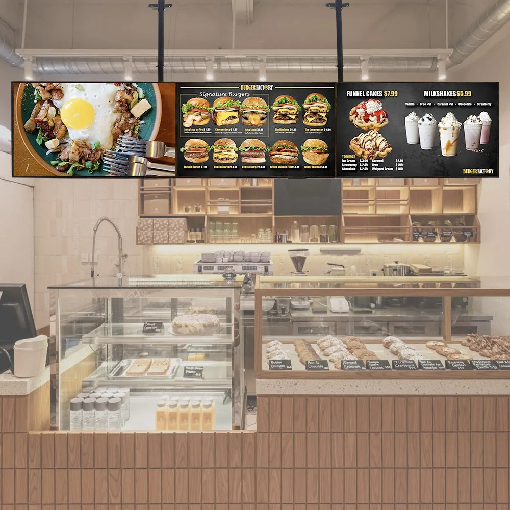HDFocus 50-Inch Hanging Digital Menu Board for Restaurant Video-Enabled Billboard Advertising Screen for Commercial Use