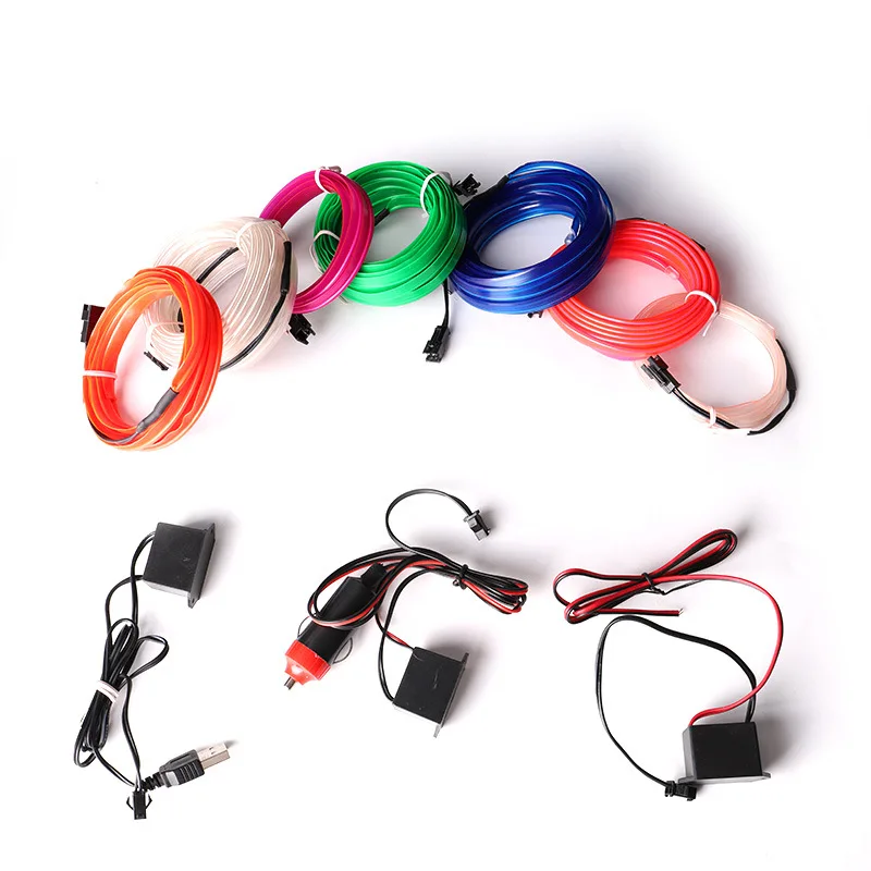 Car 12V LED Cold lights Flexible Neon EL Wire Auto Lamps on Car Cold Light Strips Line Interior Decoration Strips lamps