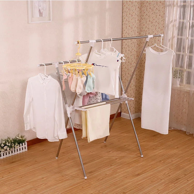 X-Type Foldable Metal Clothes Rack with Wings Heavy Duty Electric Standing Iron and Plastic for Laundry Storage and Drying