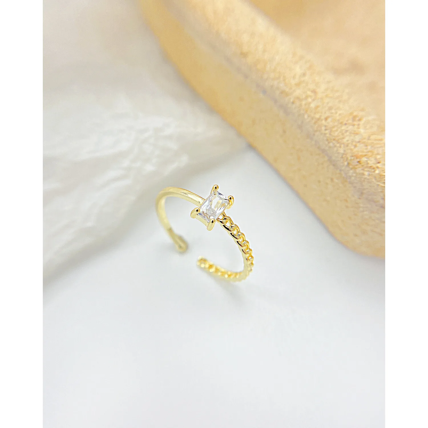 Chain Splicing Rings for Ladies Brass Gold Plated Cubic Zirconia Index Finger Adjustable Open Ring Women