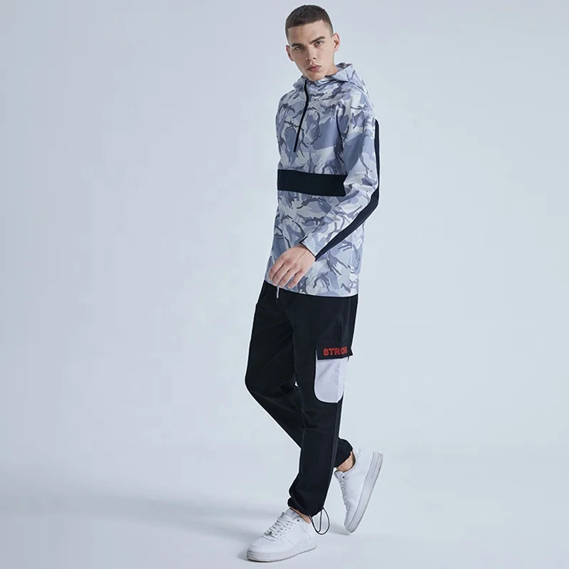 Splicing Camouflage Pullover Hoodie Jacket Half Zipper Camo Jacket