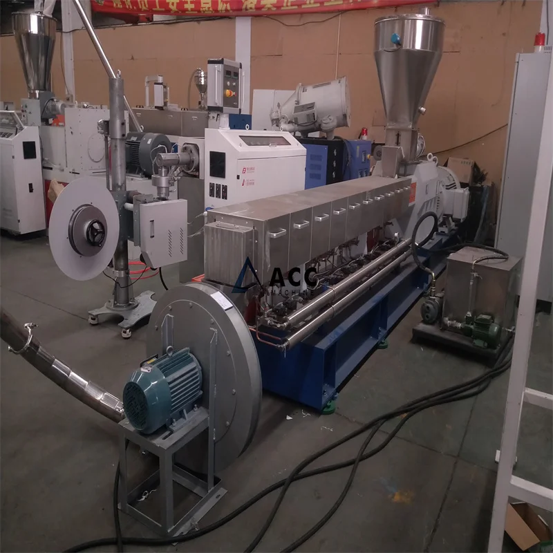 150kg-300kg output WPC compound granules Parallel double screw extrusion die head pelletizing machine line