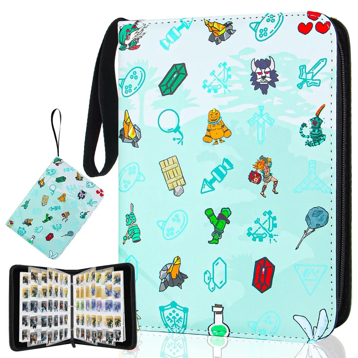 PU leather lanyard id 300 400 500 pocket slot small NFC tag SD memory wild poke mon game animal crossing mini amiibo card binder