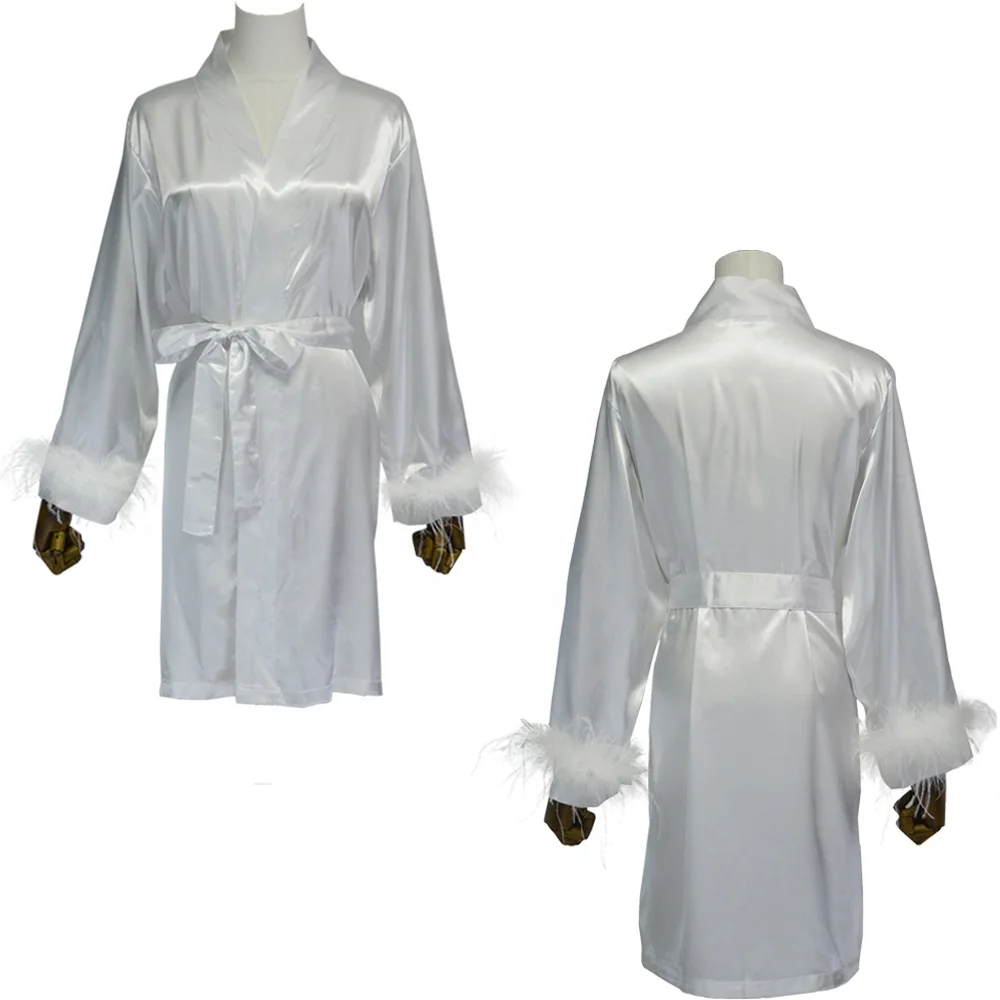 High Quality and Factory Wholesale Satin Bridesmaid Robes with Feather