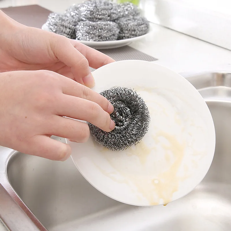 HNSC 20pcs/bag Steel Wool Scrubber Stainless Scouring Pad Heavy Duty Metal Scour Sponge for Kitchen Cleaning