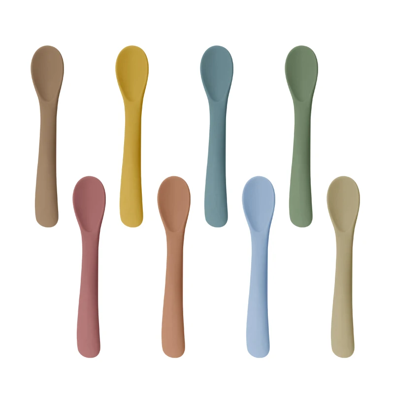 Stocked Children First Stage Independent Feeding Training Tableware Utensils Soft Bpa Free Silicone Baby Spoon Dinnerware