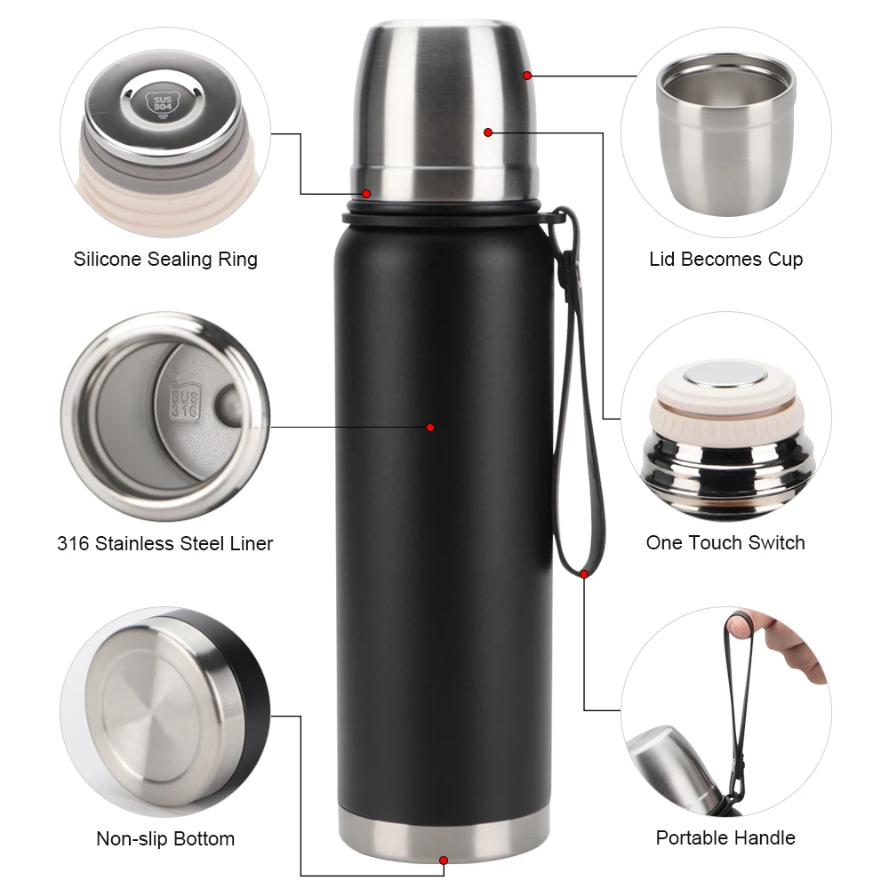 OKADI High Quality Bullet Double Wall 316 Stainless Steel Thermos Vacuum Bottle Thermal Flask