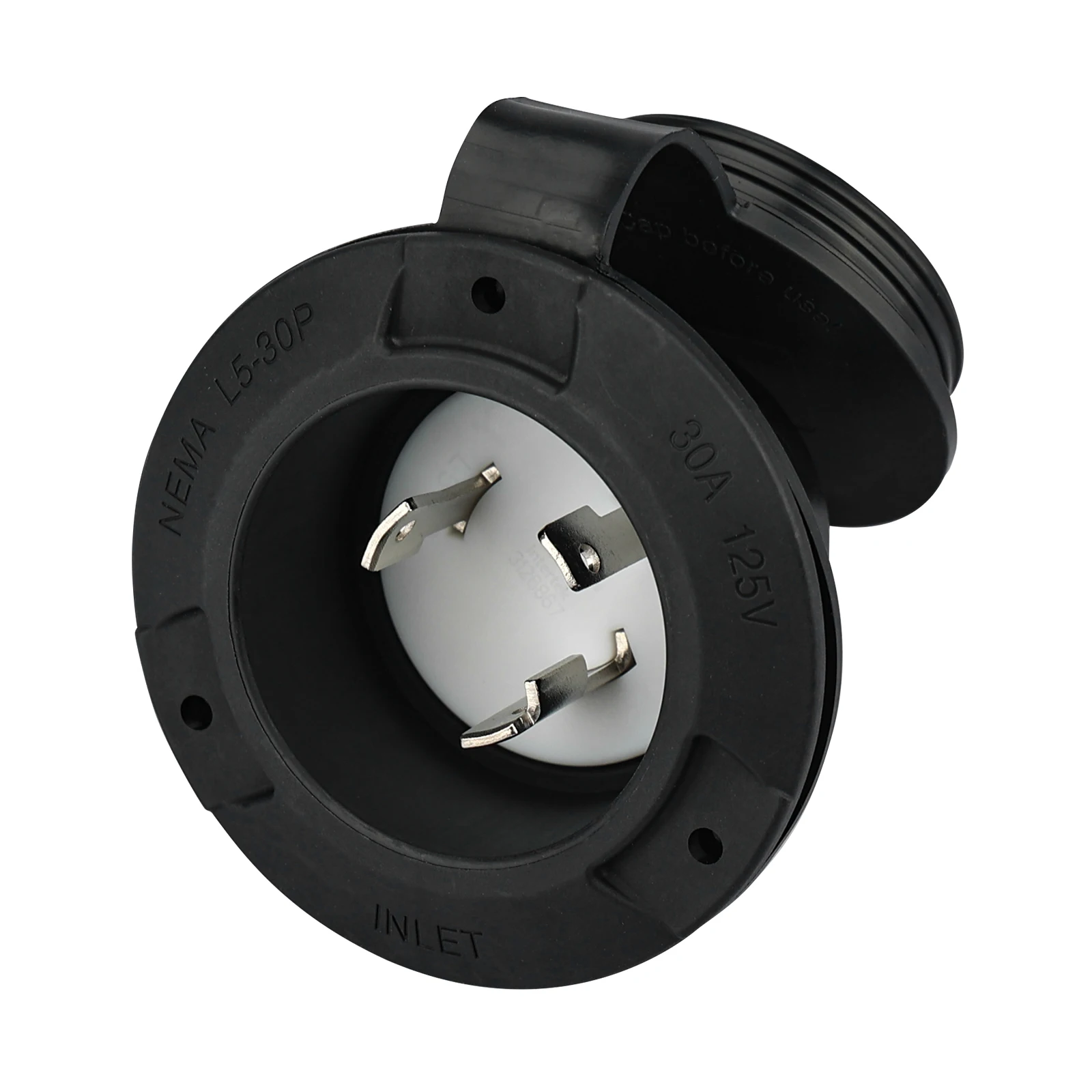 NEMA L5-30P Flanged Inlet Generator Plug, 30 Amp, 125 Volt, Locking Receptacle Socket with Waterproof Cover